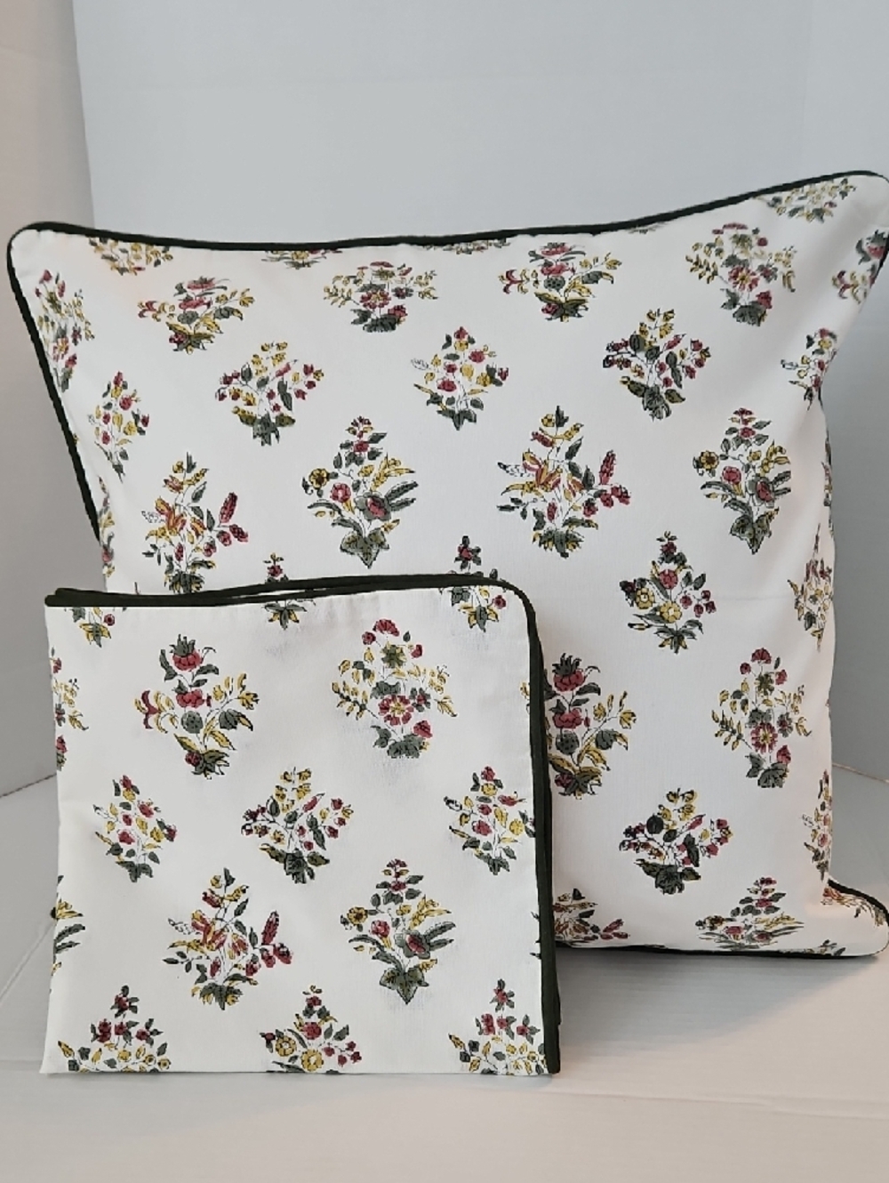 CPC Floral Mauve Yellow Green Bouquet Motif Cotton Accent Pillow Covers Set 2